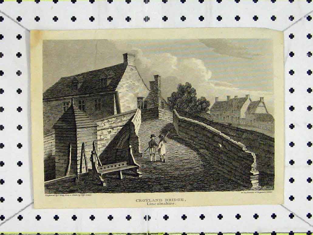 Original Old Antique Print View Croyland Bridge Lincolnshire Greig