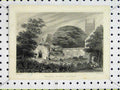 Original Old Antique Print Country Scene View Palace Ruins Lincoln Tower Trees