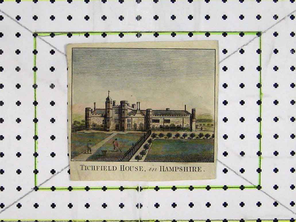 Original Old Antique Print Colour Tichfield House Hampshire Gardens