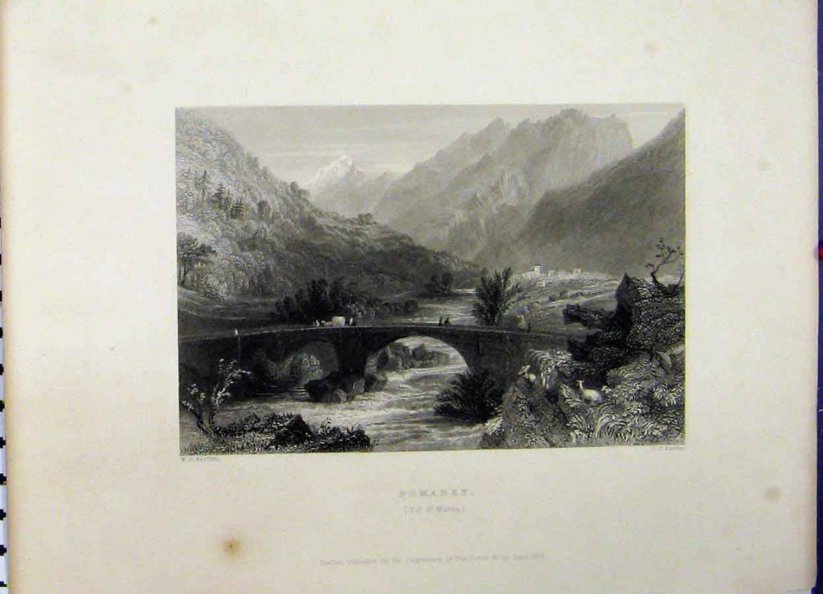 Original Old Antique Print 1837 Mountain View Pomaret Val St. Martin Davies