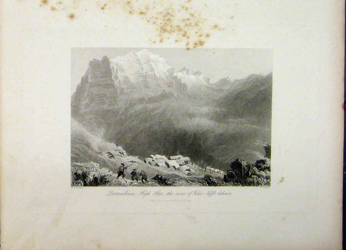 Original Old Antique Print 1844 Dormeilleuse Alps Felix Neffs Labours Mountains