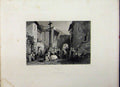 Original Old Antique Print 1845 Street Scene Royat France Engraving Allen 19th
