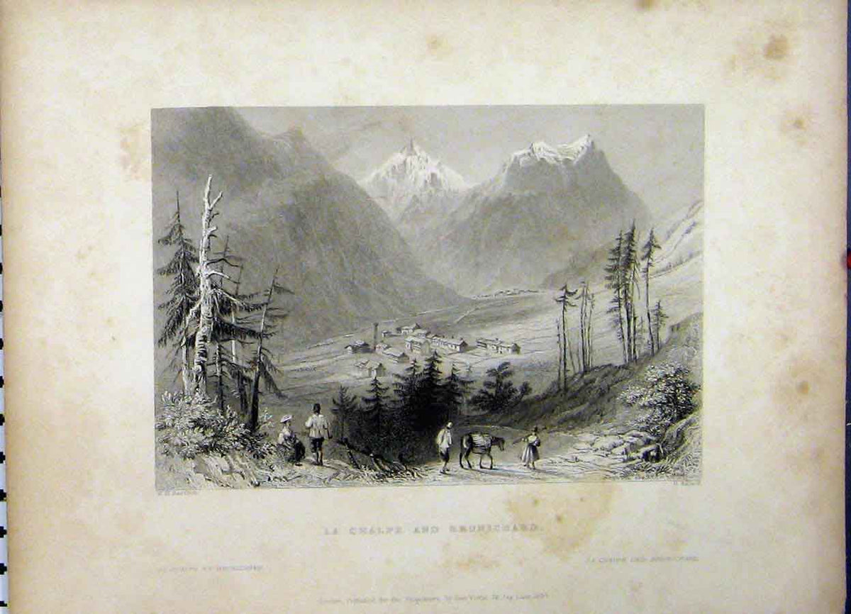 Original Old Antique Print Mountain View 1837 Chalpe Brunichard France Adlard