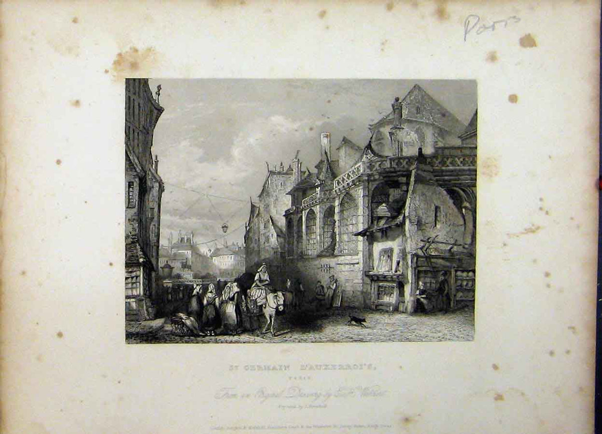Old Antique Print C1835 Street Scene Germain L'Auxerroi'S Paris Henshall 19th