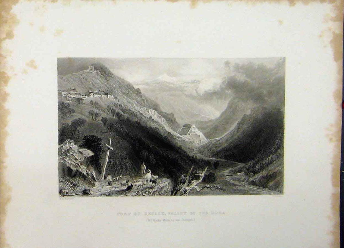 Old Antique Print C1835 View Fort Exille Valley Dora Mount Melon Cousen 19th