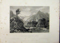 Original Old Antique Print Mountain View 1837 Valley Meglan Comblou Tower Lacey