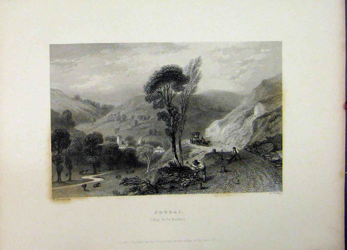 Original Old Antique Print Mountain Scene 1837 Foudai Ban Roche Country Finden