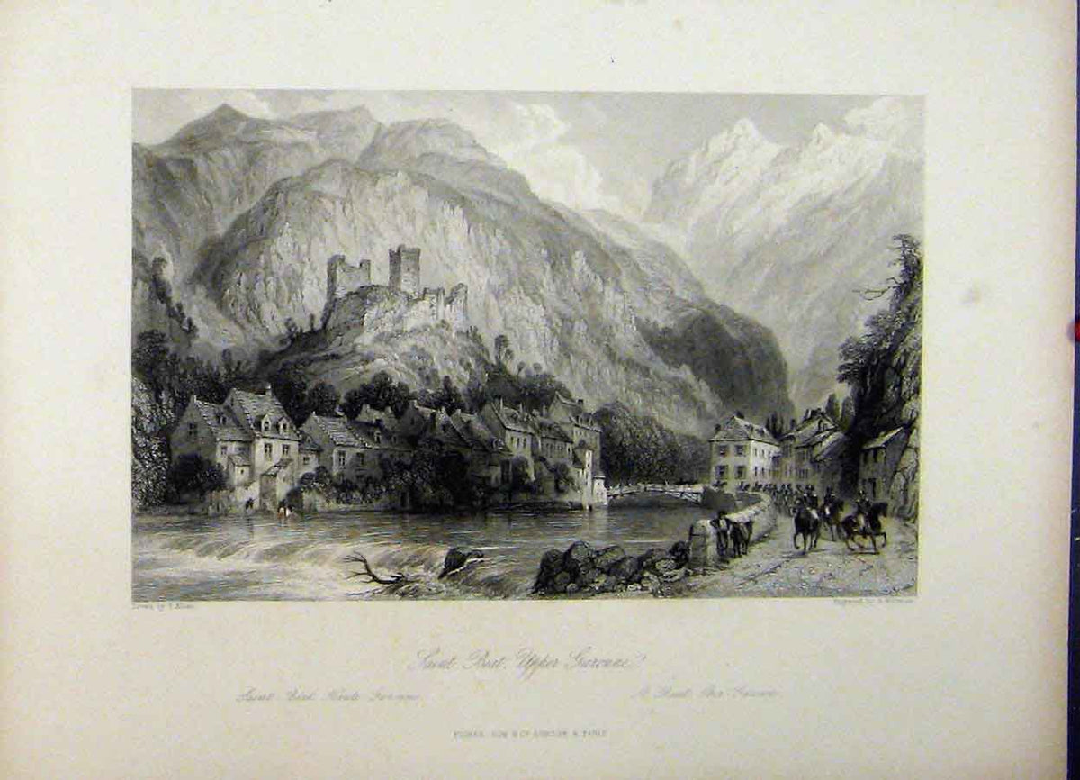 Original Old Antique Print C1835 Mountain Scene Saint Beat Upper Garonne France
