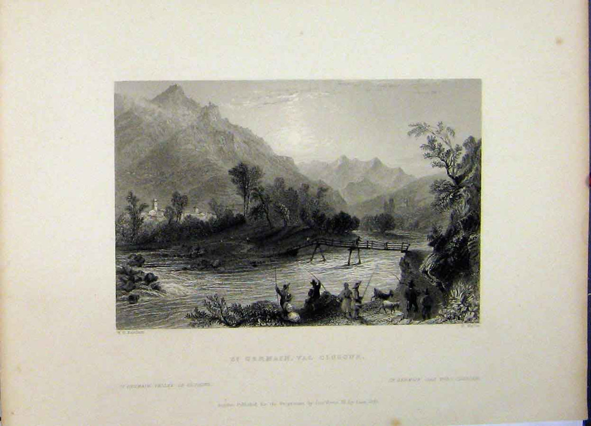 Original Old Antique Print 1837 Mountain View St. Germain Clusone Wallis River