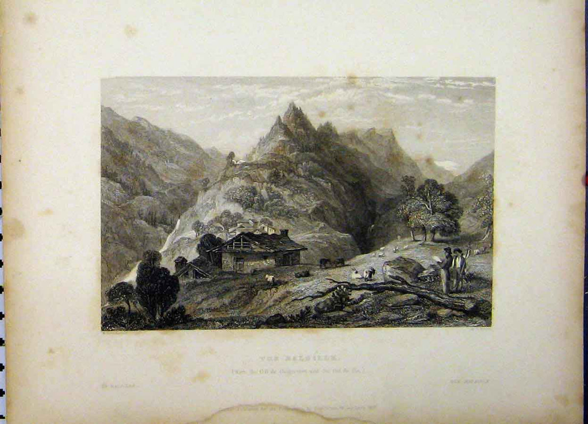 Old Antique Print Mountain Scene 1837 Balsille Guignevert Country Smith 19th