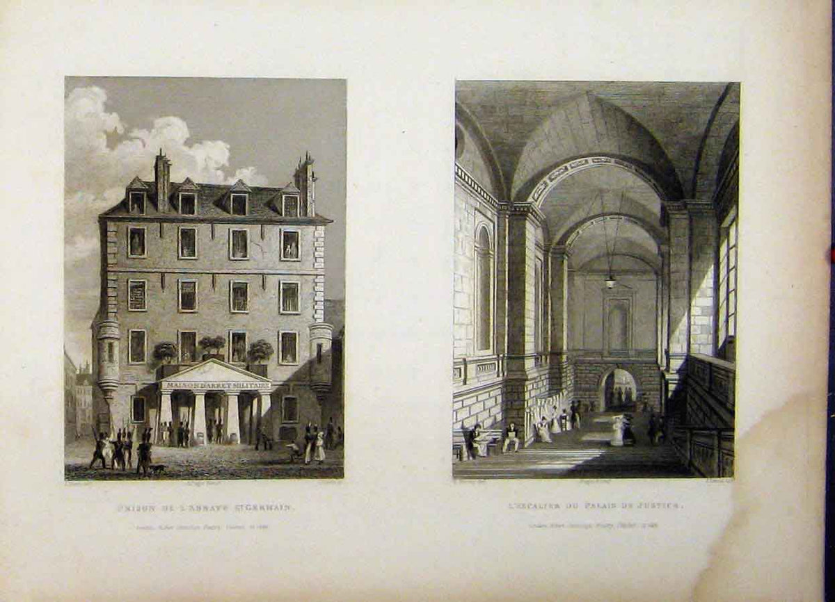 Old Antique Print France Prison St Germain 1829 Law Courts Justice Lewis 19th