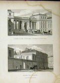 Original Old Antique Print 1829 Bank France Court Yard Chamber Deputies Byrne