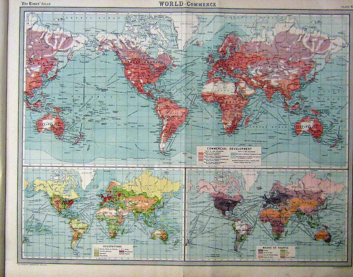 Original Old Vintage Print 1920 World Commerce Traffic Occupations 20th Century