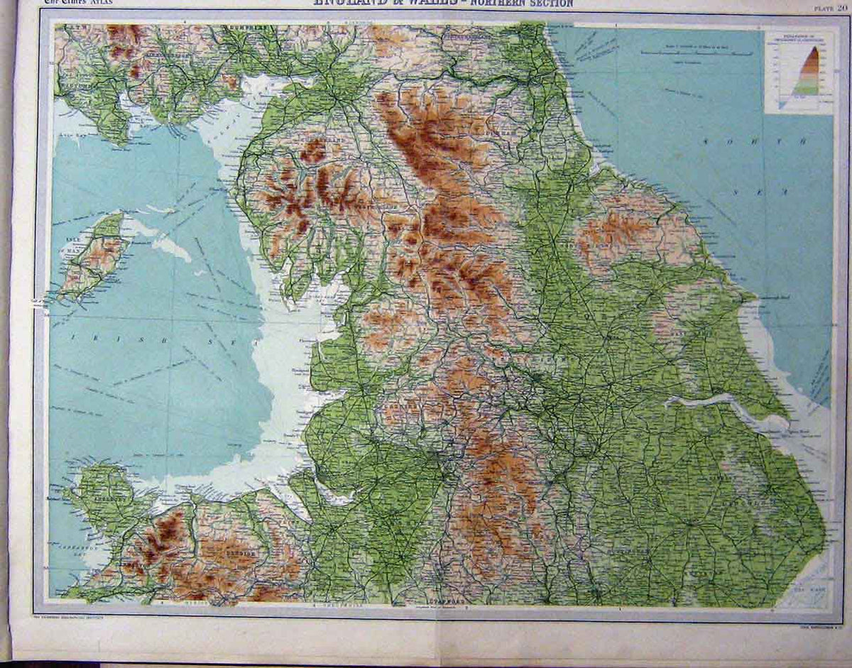 Original Old Vintage Print England Wales North Section Map Colour 1920 20th