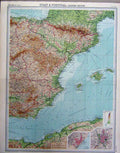 Original Old Vintage Print Spain Portugal Eastern Section 1920 Map 20th Century