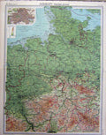 Original Old Vintage Print 1920 Map Germany Western Section Colour 20th Century