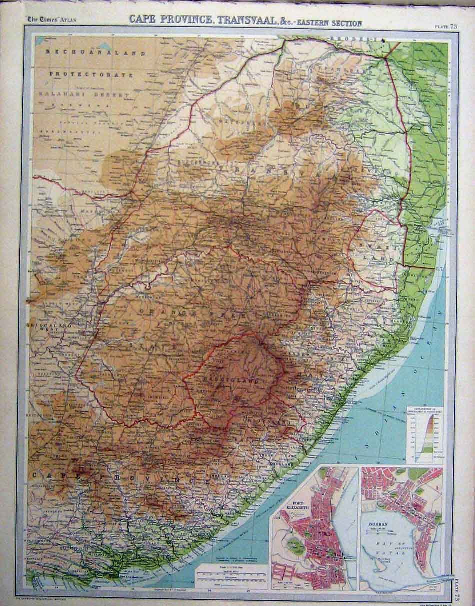 Original Old Vintage Print Cape Province Transvaal Eastern Section 1920 Map