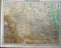 Original Old Vintage Print Alberta Saskatchewan Colour Map 1920 20th Century