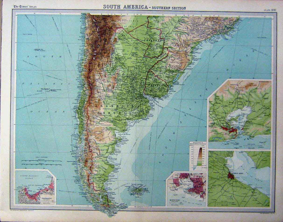 Original Old Vintage Print South America Southern Section 1920 Map 20th Century