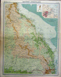 Original Old Vintage Print Eastern Queensland Australia 1920 Map 20th Century