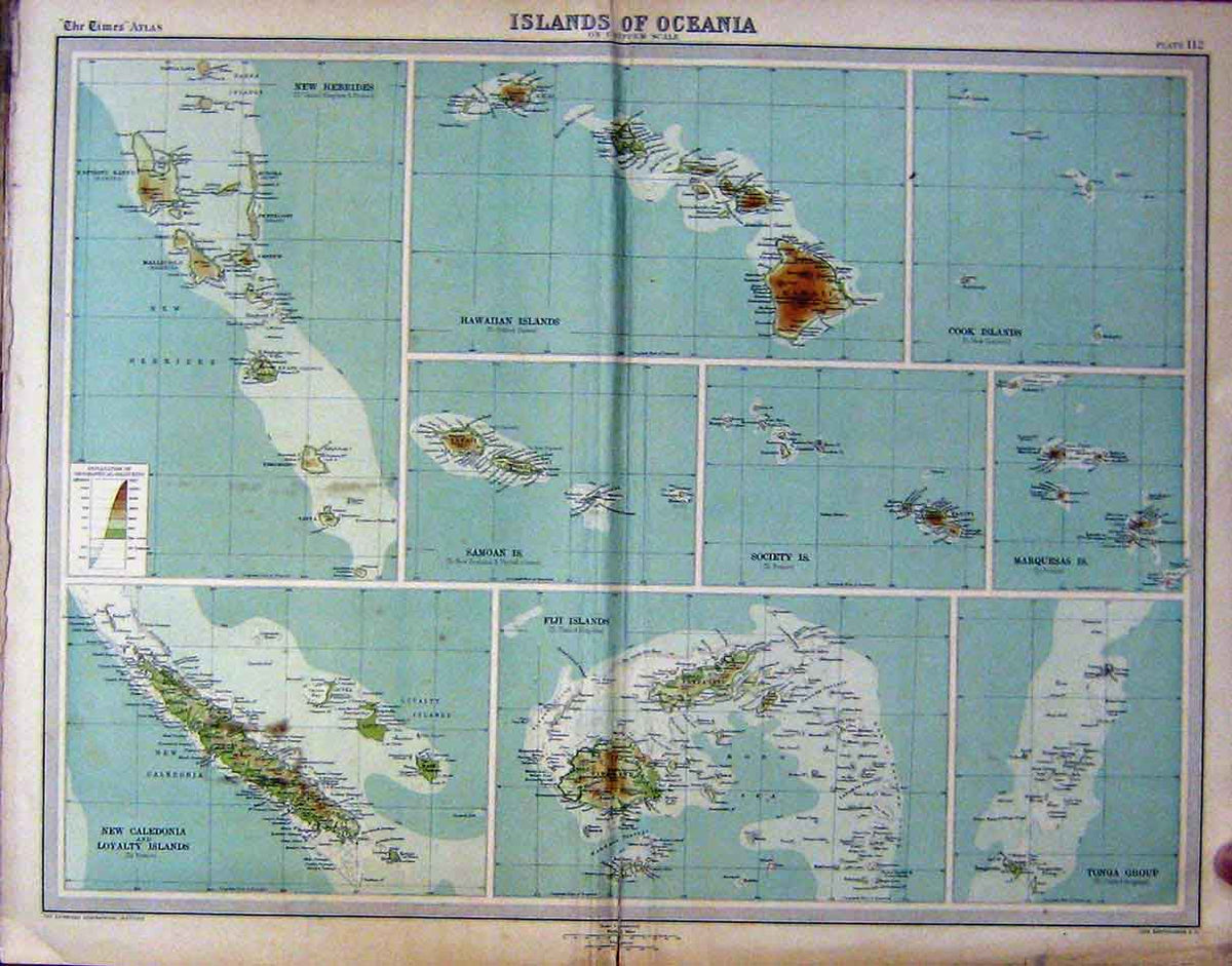 Original Old Vintage Print 1920 Islands Oceania Uniform Scale Map 20th Century