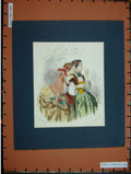 Original Old Antique Print Hand Coloured C1880 Beautiful Ladies Women Dresses