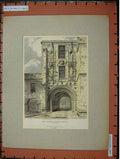 Original Old Antique Print Hand Coloured C1880 Exterior College Gateway Bristol