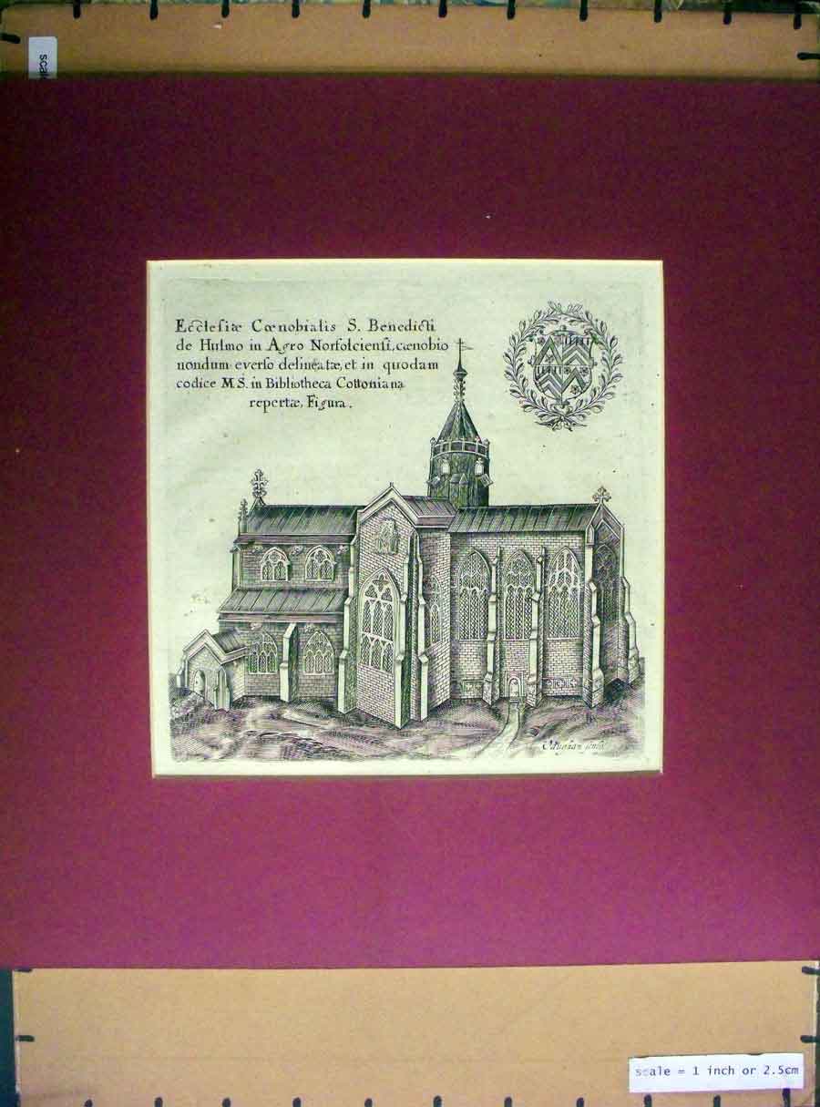 Original Old Antique Print Hand Coloured C1880 Cathedral Church Architecture