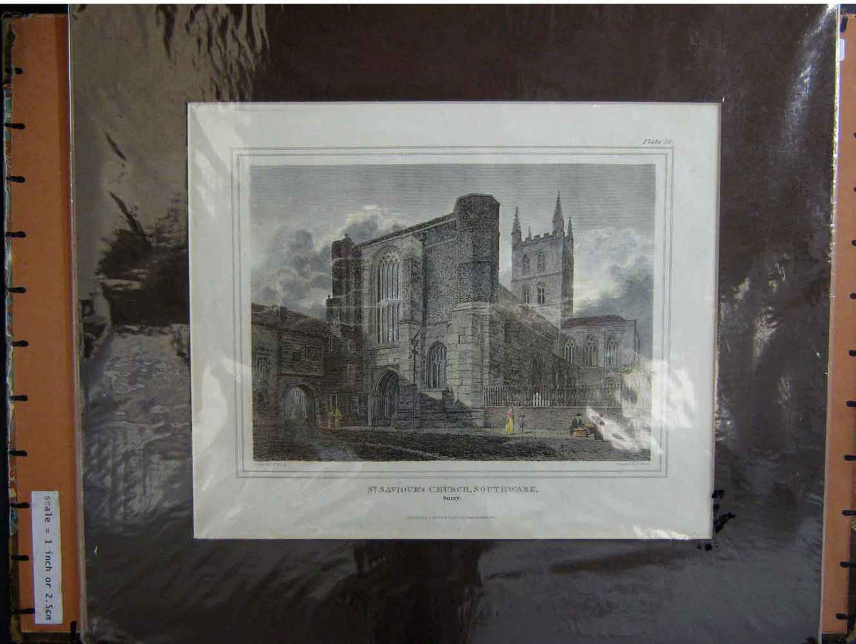 Old Antique Print C1880 Hand Coloured View St Saviours Church Southww1K 19th
