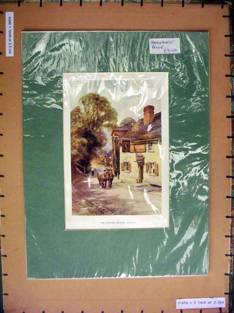 Original Old Antique Print C1790 Colour View Leather Bottle Cobham Inn Pub 18th