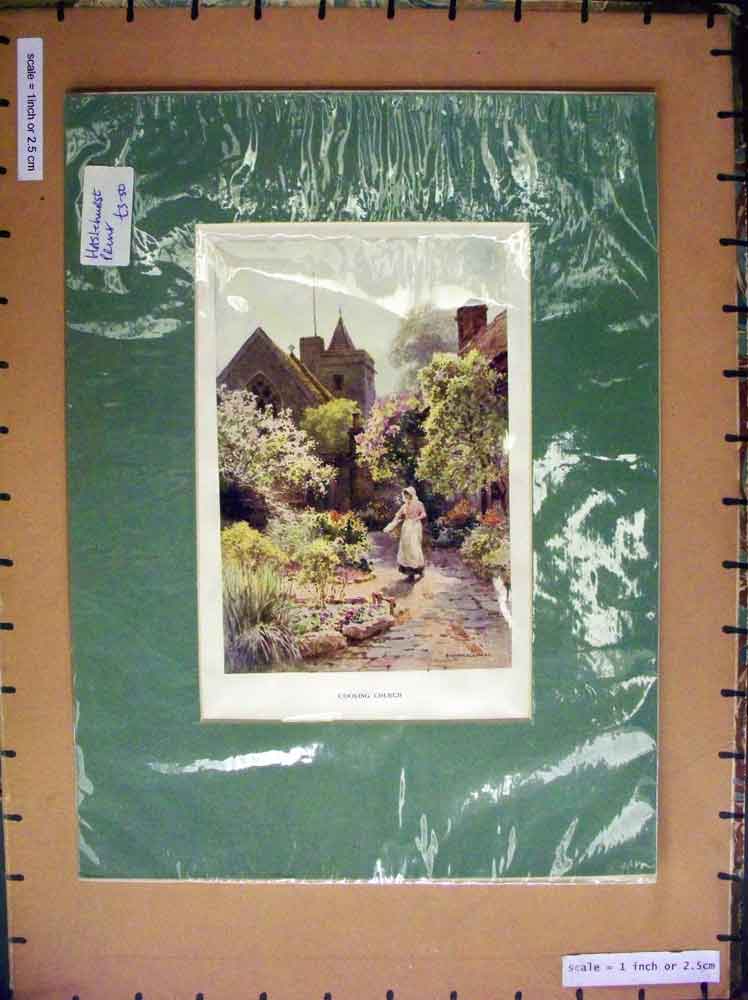 Original Old Antique Print C1790 Colour View Cooling Church Garden Trees 18th