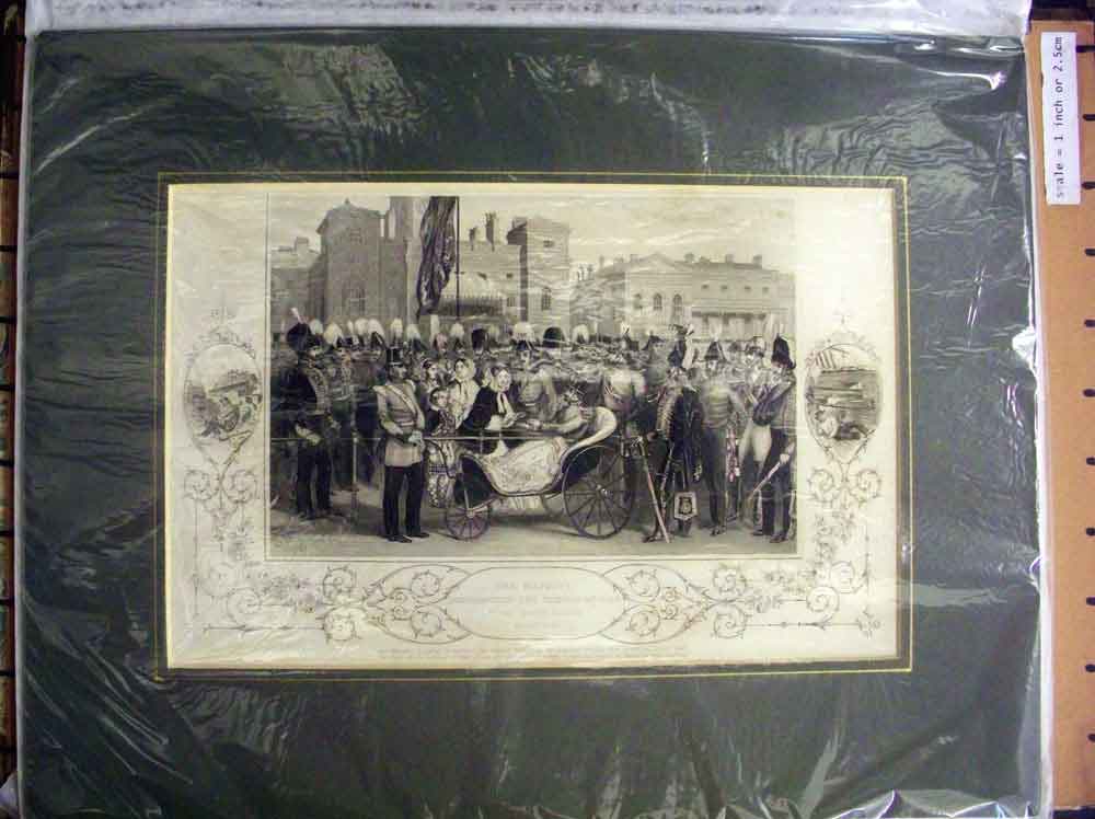 Original Old Antique Print C1880 Majesty Queen Crimea Medals Horse Guards Siers
