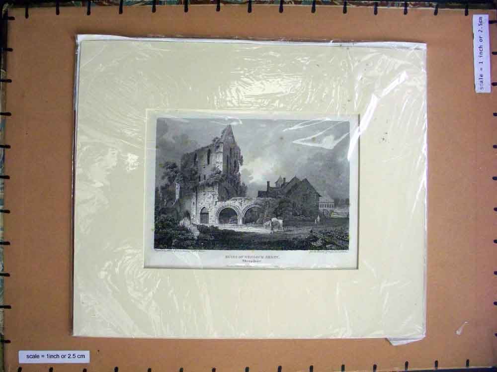 Old Antique Print C1880 Ruins Wenlock Abbey Shropshire England Engraving 19th