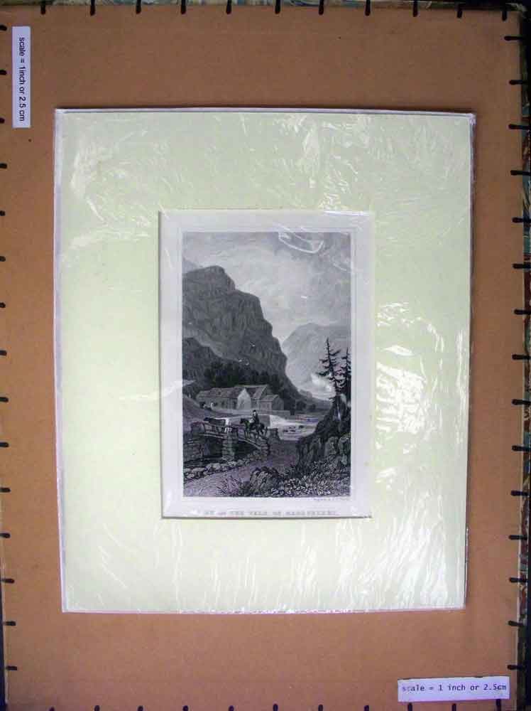 Old Antique Print C1880 View Vale Beddgelert Mountains Horse Bridge River 19th