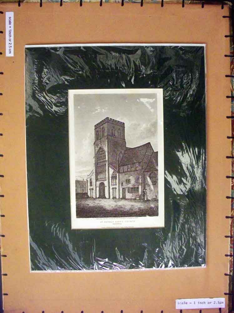 Old Antique Print C1880 St Peter'S Abbey Church Shrewsbury Architecture 19th