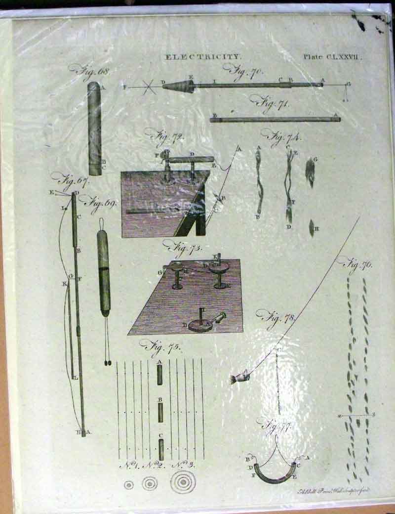 Original Old Antique Print Encyclopaedia Electricity Instruments Diagrams