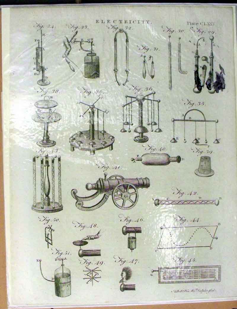 Original Old Antique Print Encyclopaedia Electricity Instruments Machinery