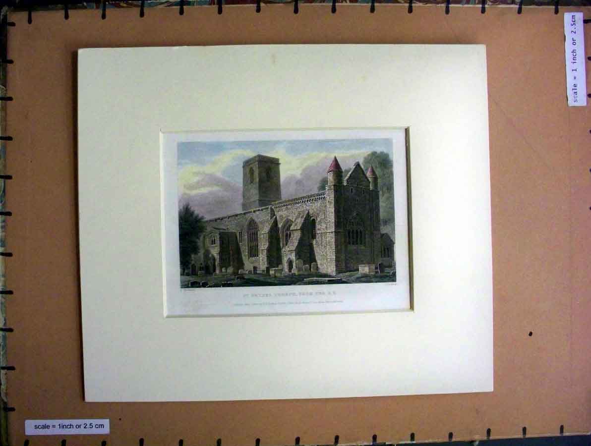 Original Old Antique Print Hand Coloured C1880 St. Peter'S Church Architecture
