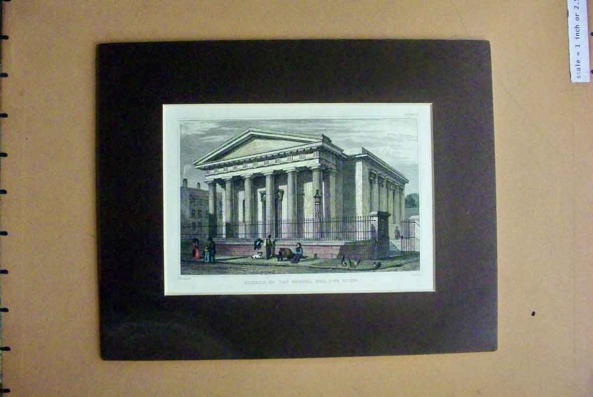 Original Old Antique Print Hand Coloured C1880 Exterior Church School Blind