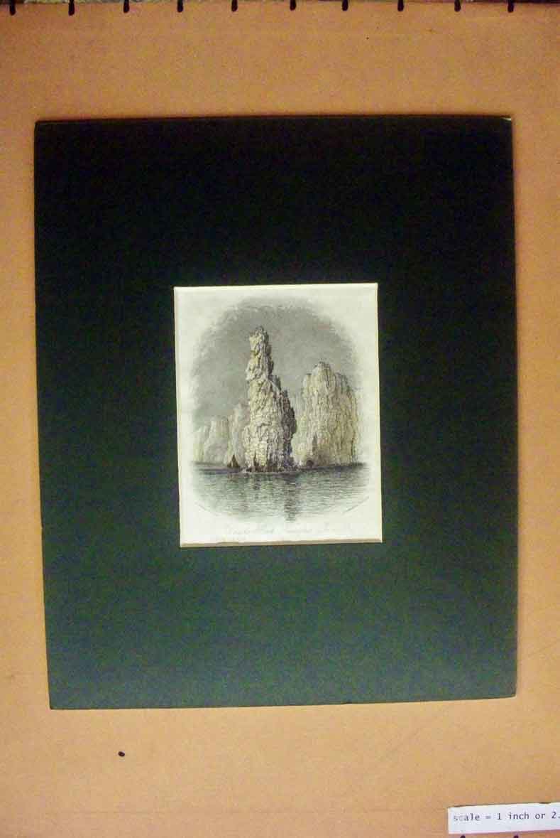 Original Old Antique Print Hand Coloured C1880 Pinnacle Rock Handfast Point Sea