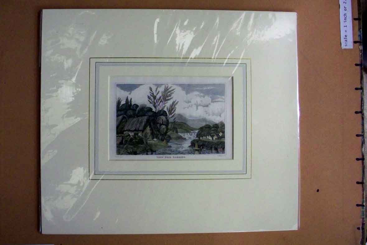 Old Antique Print Hand Coloured C1880 View Barking Countryside River Tree 19th