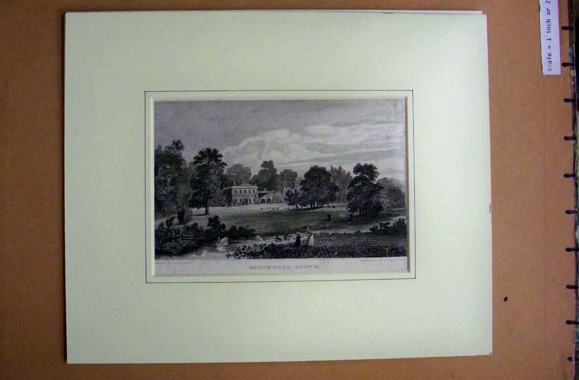 Old Antique Print C1880 Smethwick Grove Architecture Building Trees Lake 19th