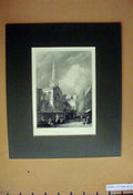 Original Old Antique Print 1835 Architecture Trinity Church Tower Buildings
