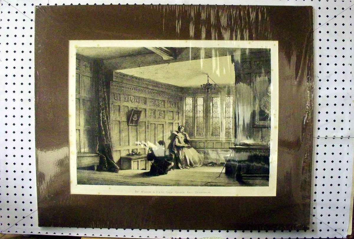 Original Old Antique Print C1890 Bay Window Dining Room Haddon Hall Derbyshire