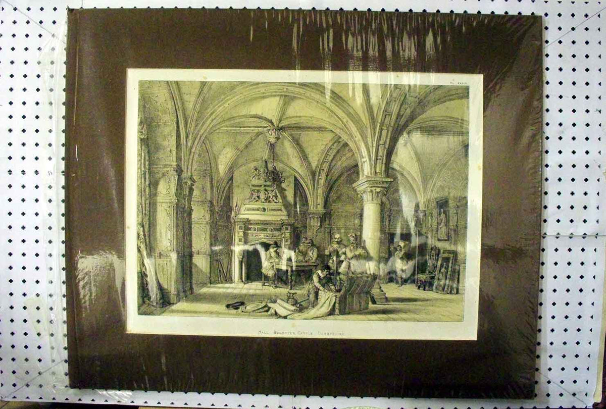 Original Old Antique Print C1890 Architecture Hall Bolsover Castle Derbyshire