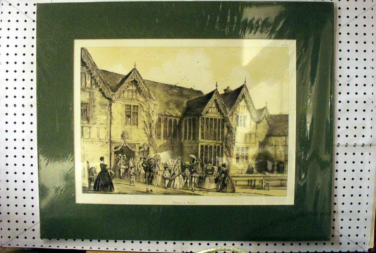 Original Old Antique Print C1890 Exterior View Ockwells Berkshire People Music