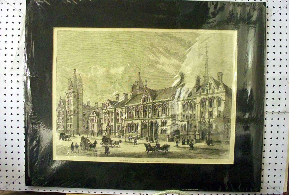 Old Antique Print C1890 Royal Courts Justice Carey-Street Front Building 19th