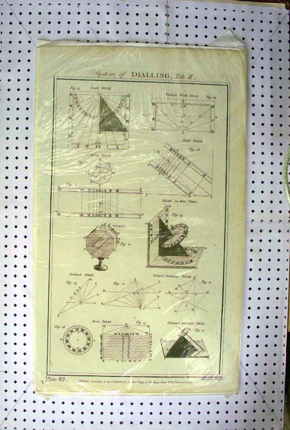 Original Old Antique Print C1890 Diagrams System Dialling Drawings Shapes 19th