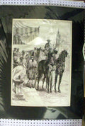 Old Antique Print 1870 London Street Horses Carriage Ladies Dresses Men 19th