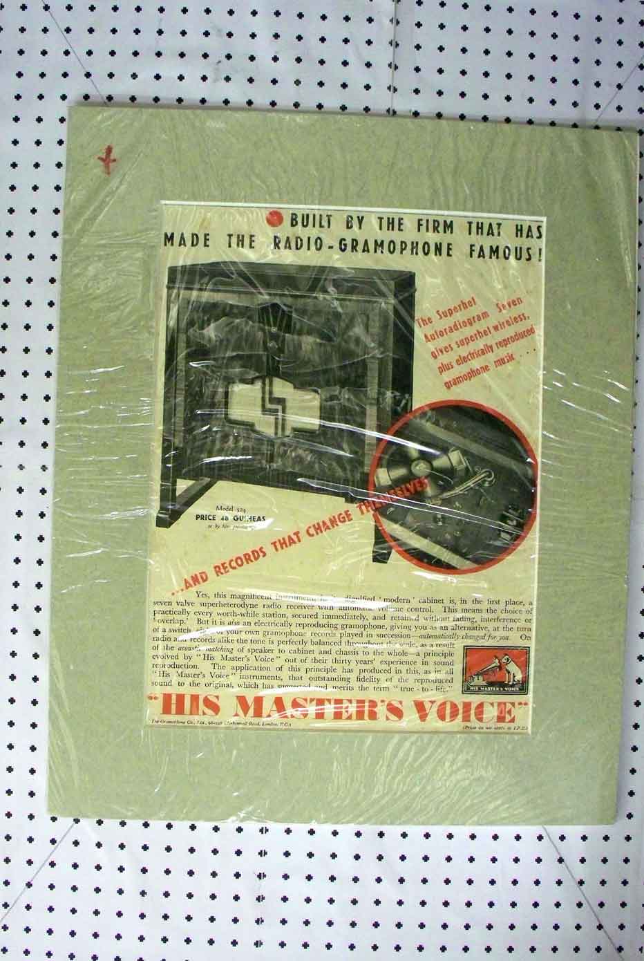 Old Antique Print C1910 Advertisement His Masters Voice Gramaphone Music 20th